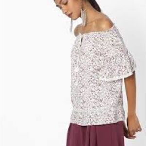 American Eagle Outfitters White and Purple Off-Shoulder Blouse
